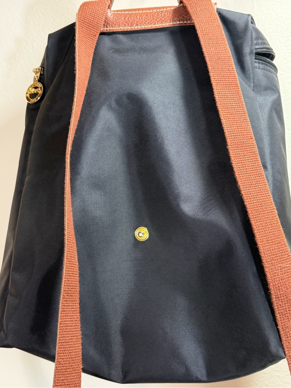 Longchamp Black Nylon Backpack with Brown Leather Trim - Picture 15 of 15
